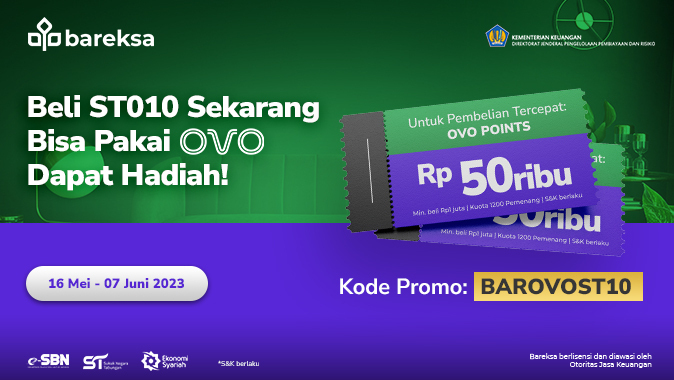 Promo Beli SBN Ritel ST010 Bayar Pakai OVO, Berhadiah Cashback Rp50 Ribu